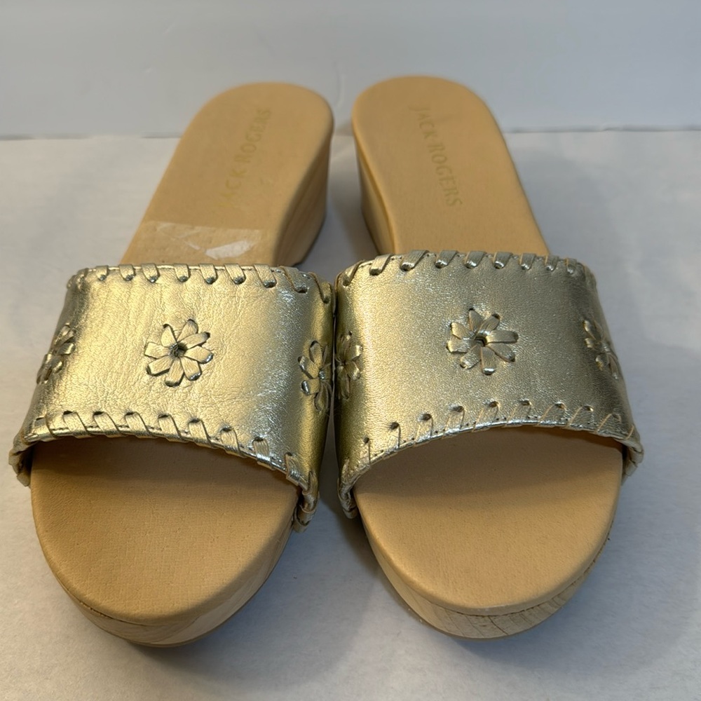 Jack Rogers Leather Breaker Clog Sandals gold size 10 NWOT
